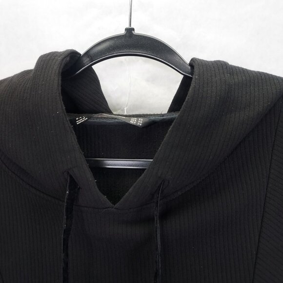 Zara Trafaluc Hooded Sweatshirt Womens XS Black Top White Cotton Shirt Underlay - Picture 4 of 14